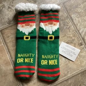 Sherpa Santa Christmas Mistletoe Slipper Socks - Naughty or Nice - Womens * NEW